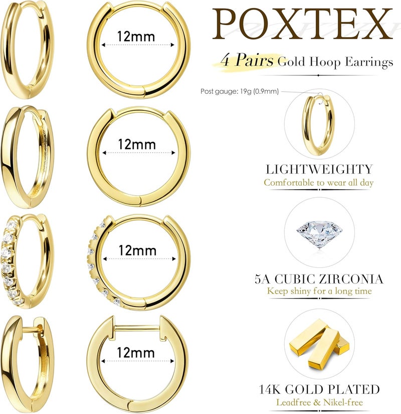Poxtex Small Gold Huggie Hoop Earrings Set for Women Men Hypoallergenic 14K Plated Stack Cartilage Earrings, Multiple Piercing Lightweight Mini Thin Cute Dainty Trendy Jewelry Set Christmas Gifts for Women - Image 4
